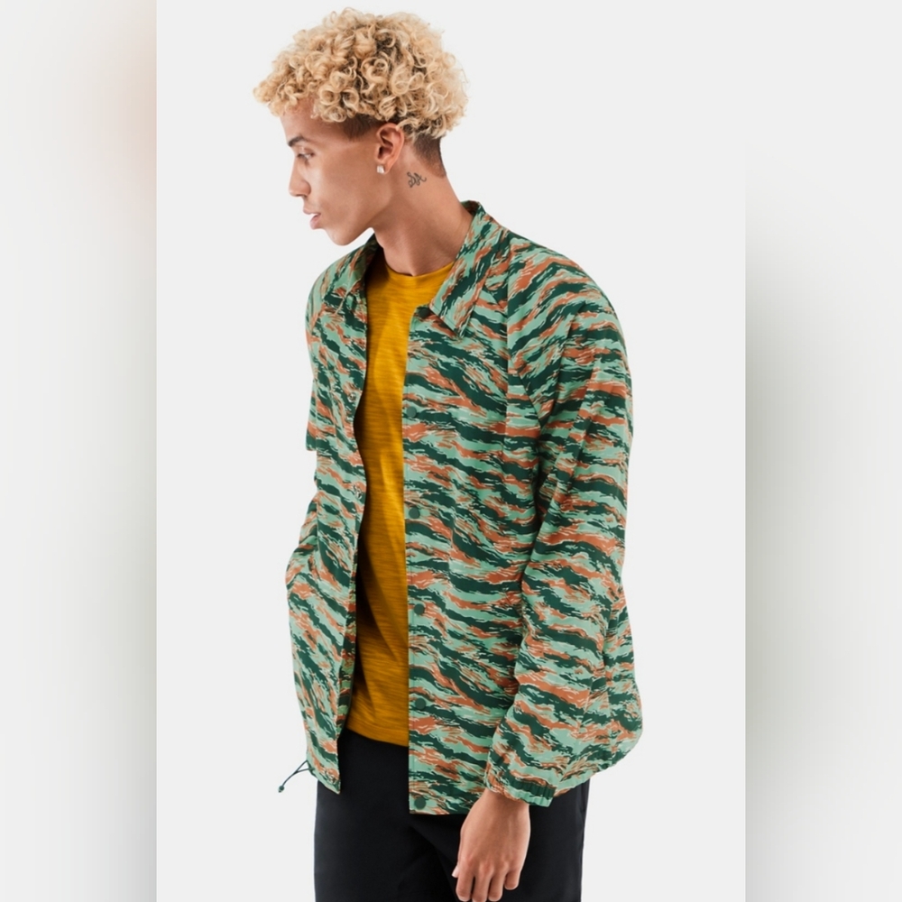 FABLETICS The Only Coaches Jacket Green Orange Tiger Camo Print Water-Resistant - Picture 2 of 13